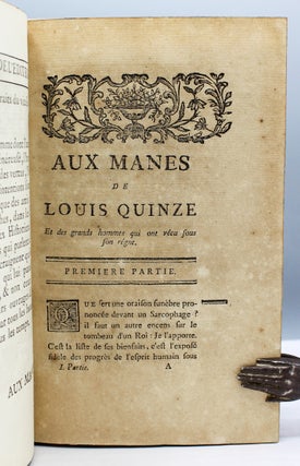 Aux Manes de Louis XV, et des grands hommes qui ont vécu sous son règne, ou Essai sur les progrès des arts et de l'esprit humain, sous le règne de Louis XV.