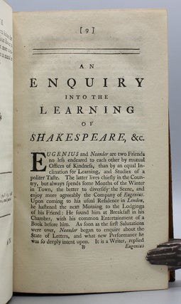 An Enquiry into the Learning of Shakespeare. With Remarks on Several Passages of his Plays. In a Conversation between eugenius and Neander.