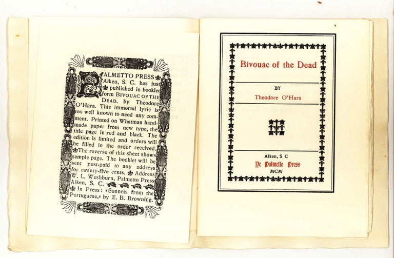 Item #15690 Bivouac of the Dead. Palmetto Press, Theodore O'Hara.