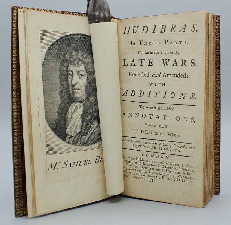 Item #16068 Hudibras. In Three Parts. Written in the Time of the Late Wars. Corrected and Amended: With Additions. To which are added Annotations, With an Exact Index to the Whole. Adorn'd with a new Set of Cuts, Design'd and Engrav'd by Mr. Hogarth. Samuel Butler.