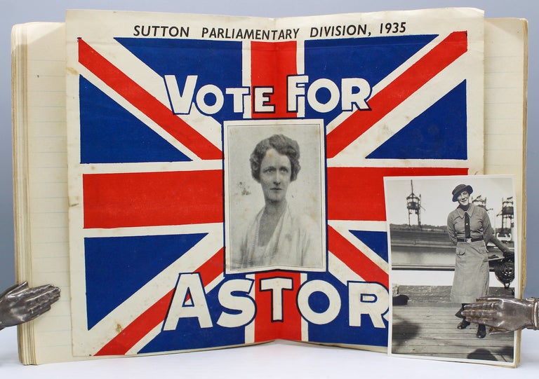Item #16708 An original scrapbook compiled by a follower of Nancy Astor, the first female Member of Parliament to take her seat in the United Kingdom. Materials within dated 1934-1936. Nancy Astor.