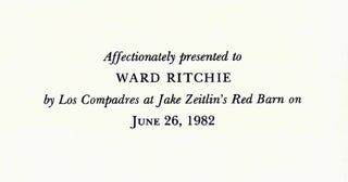 [Broadside]. A Printer Dances a Terrible Dance of Death” [and] “A Bad Case of the Jitters.” Affectionately presented to Ward Ritchie by Los Compadres at Jake Zeitlin’s Red Barn on June 26, 1982.