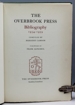 The Overbrook Press Bibliography 1934-1959. Foreword by Frank Altschul.