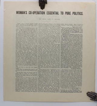 Item #17129 Woman’s Co-operation Essential to Pure Politics. Ge Hoar, rge, risbie