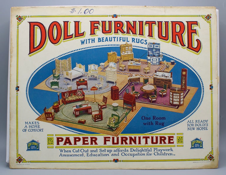 Item #17300 Doll Furniture with Beautiful Rugs. One Room with Rug...Paper Furniture. Education.