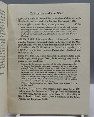 Catalogue No. 1, 1928. Western Americana. Modern First Editions. Fine Press Books. From the Stock of Jake Zeitlin, Books.