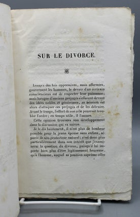 Sur le Divorce. Malheur et Sensibilité.