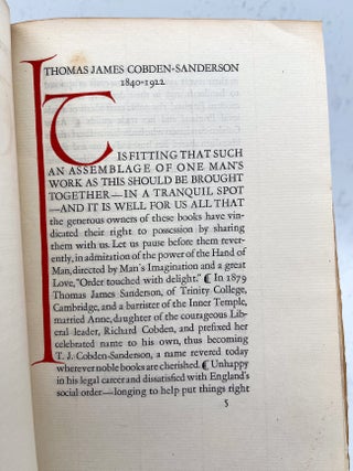 Doves Books. From the Press & Bindery of T.J. Cobden-Sanderson with Memorabilia of the Man Assembled by Mrs. George M. Millard at the Little Museum of La Miniatura in Pasadena.