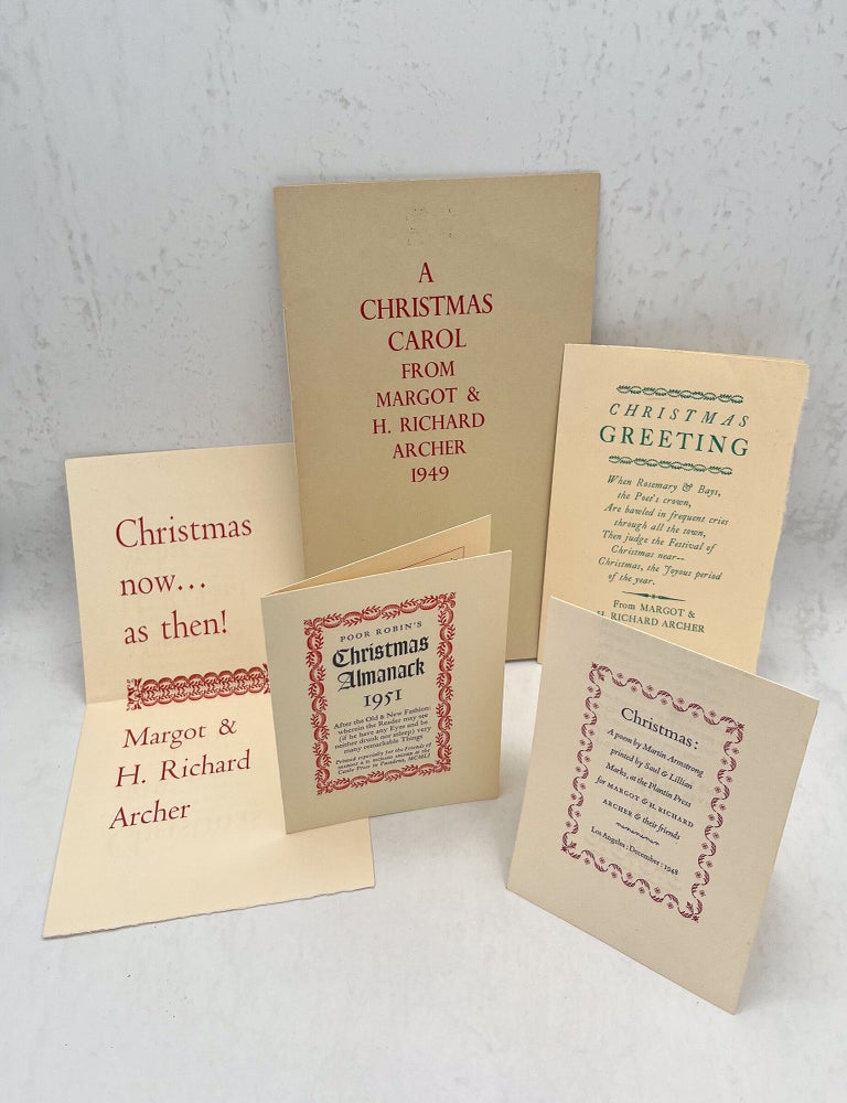 Item #18014 [ Five Christmas Cards. Various printers, including the Castle Press, Press of the Hippogryph and The Plantin Press], Southern California Fine Printing., H. Richard Archer, Margot Archer.