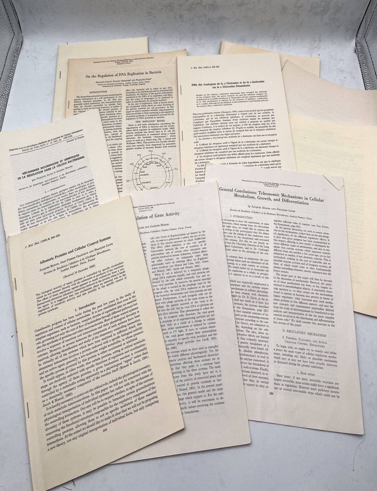 Item #18040 A collection of nine offprints detailing their work which led to their winning the Nobel Prize in medicine in 1965 "for their discoveries concerning genetic control of enzyme and virus synthesis.&rdquo;. Francois Jacob, Jacques Monod.