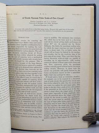 “A Triode Vacuum Tube Scale-of-Two Circuit.” In Review of Scientific Instruments 9 (March, 1938), pp. 83-89.